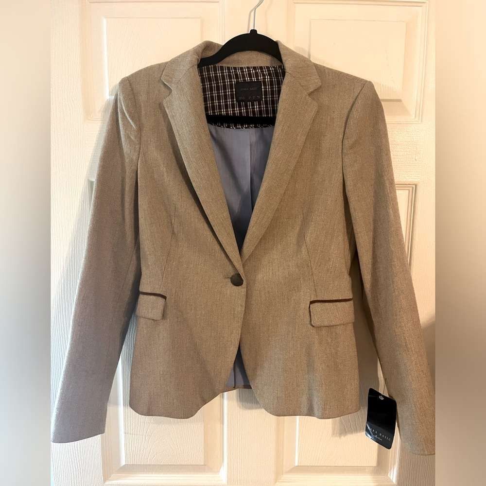 Zara Basic wool blazer w/elbow patches size M beige and brown